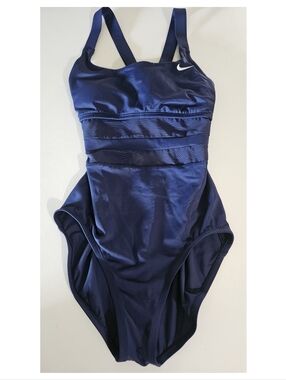 Nike Mesh V-Back One Piece Swimsuit - Midnight Navy - Size Medium